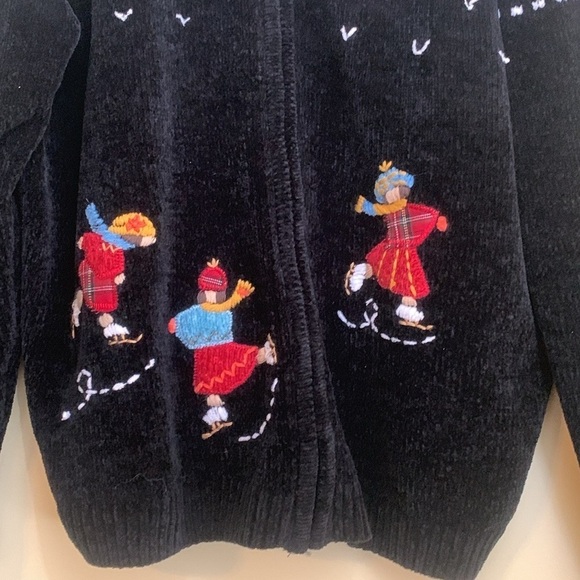 Alfred Dunner | Winter Scape Skater Snowflake Fair Isle Chenille Zip Cardigan XL - Picture 4 of 15